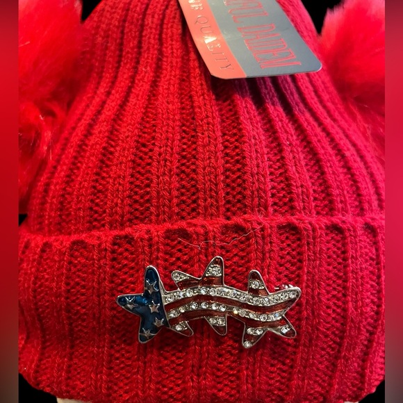 Beanie and brooch bundle! NWT double Pom Pom hat paired with vintage bro… - Picture 3 of 5